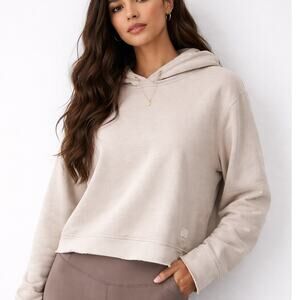 Minimalist Beige Activewear Hoodie Women’s Large Raw Hem Neutral Athleisure